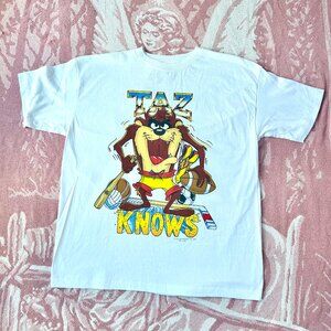 Vintage 1990 Taz Knows Looney Tunes T-Shirt – Warner Bros SSI – 90s Cartoon